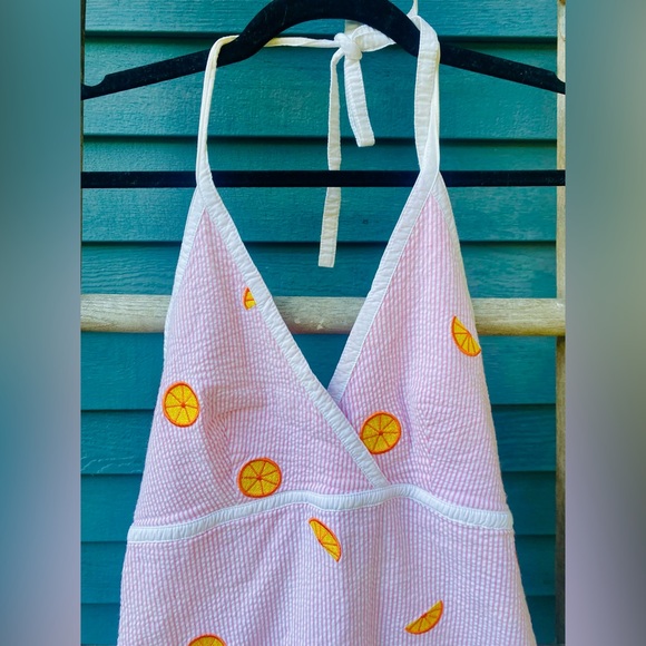 vintage Lilly Pulitzer pink striped orange fruit halter mini dress size/8 - Picture 2 of 6